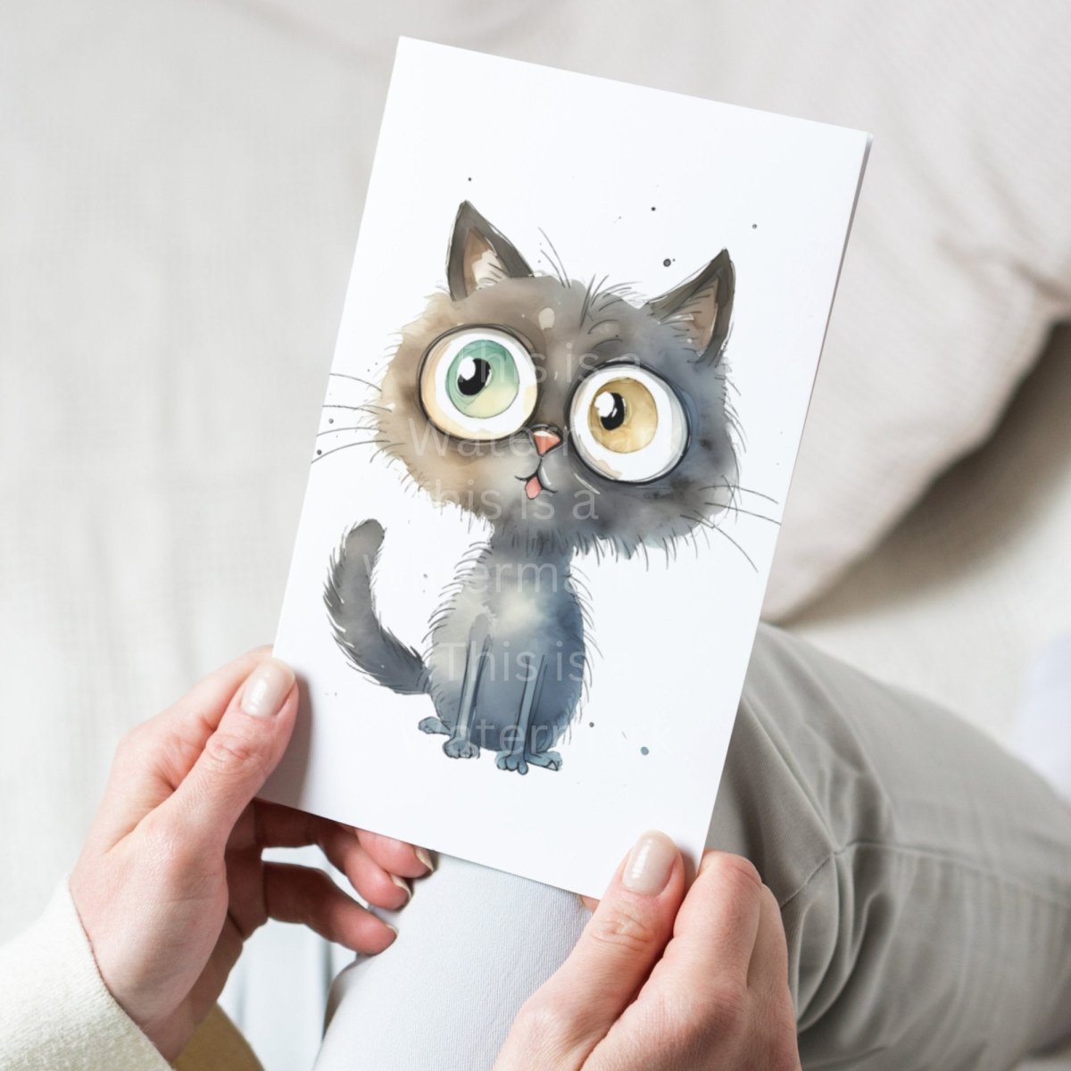 Funny Cat Watercolor Cartton 6x PNG Clip Art Bundle Sublimation Design Nursery Art Card Crafting T-Shirt Cat Lover Clipart Kawaii Kitten - Everything Pixel