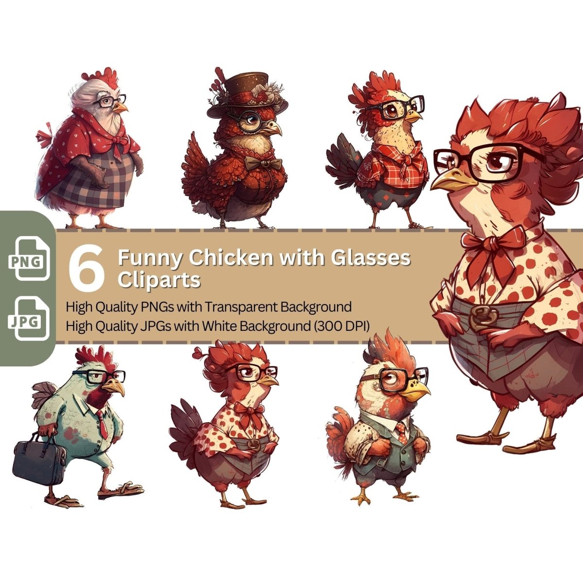 Funny Chicken 6+6 PNG Clip Art Bundle Sublimation & Clipart - Everything Pixel