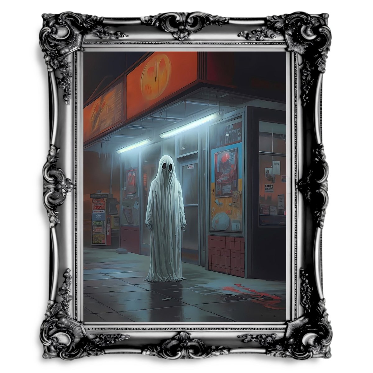 Ghost at Supermarket Spooky Decor Paper Poster Print - Everything Pixel