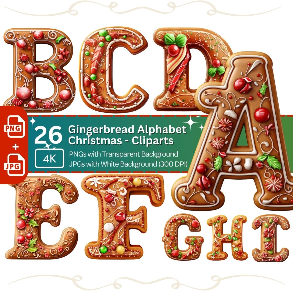 Gingerbread Alphabet 26 PNG Clipart Bundle Christmas Font Clipart - Everything Pixel
