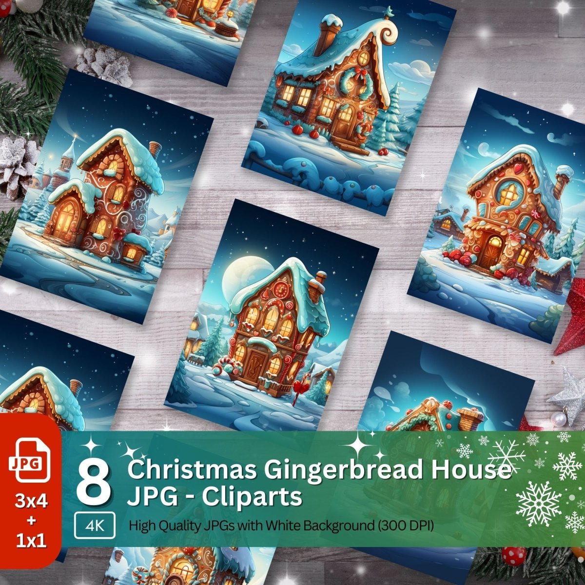 Gingerbread House Clipart 8 JPG Cute Christmas Card Graphic - Everything Pixel