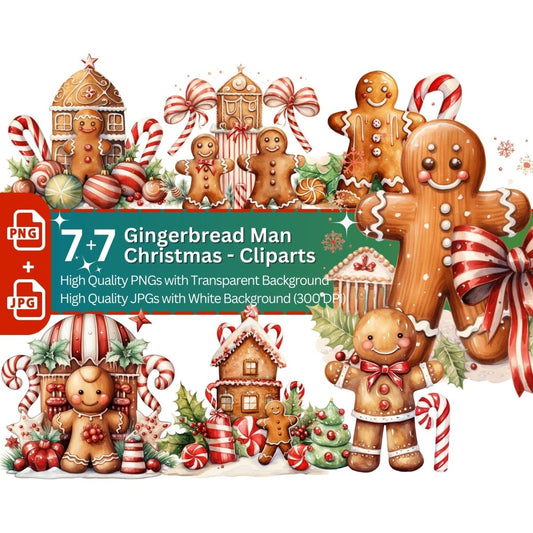Gingerbread Man Clipart 7+7 PNG JPG Bundle - Everything Pixel