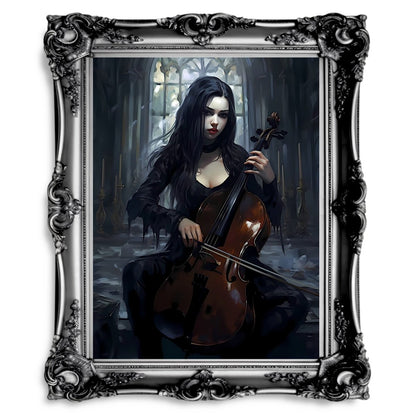 Goth Girl playing Cello on a Wednesday Dark Academia Dark Cottagecore Gothic Wicca - Everything Pixel