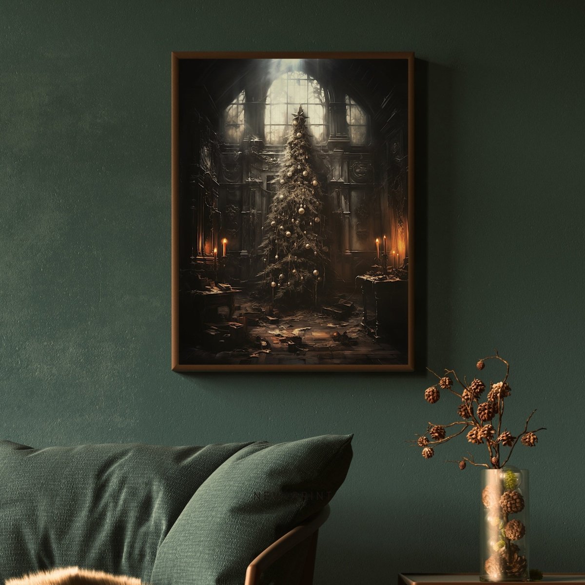 Gothic Christmas Tree Wall Art Abandoned House Christmas Painting Dark Cottagecore Artwork Gothic Christmas Art Haunted Mansion Paper Poster Print - Everything Pixel