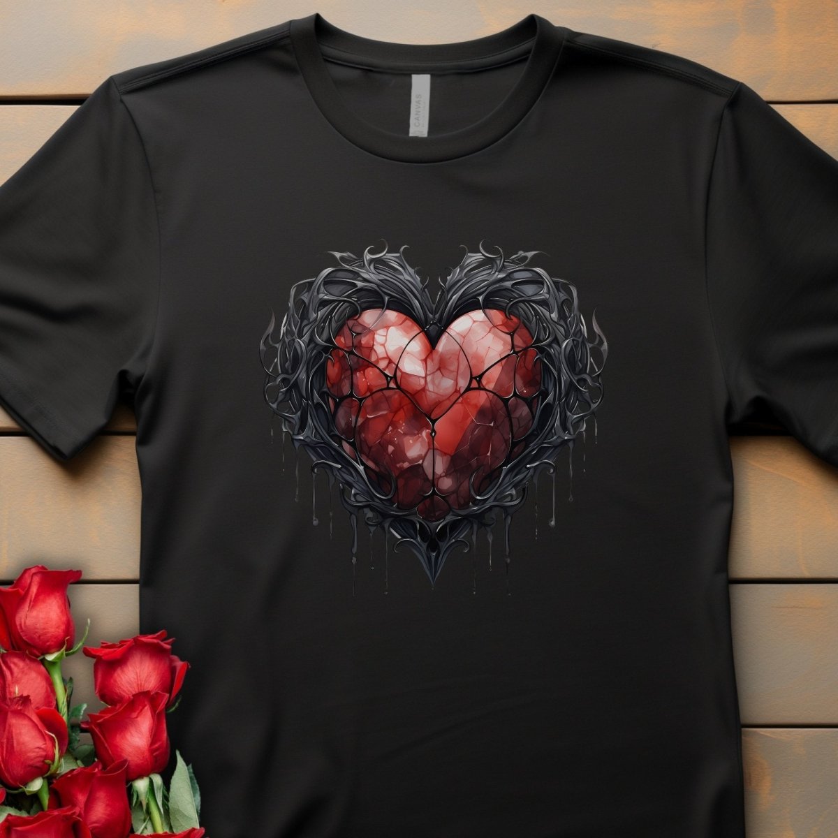 Gothic Metal Heart T-Shirt High Quality Rose Heart Valentines Day Shirt Love Gift for Her Love Tee Gothic Heart Tee Love Shirt Dark Love - Everything Pixel