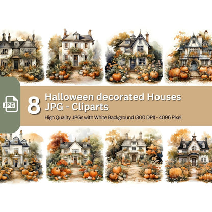 Halloween decorated House Clipart 8 JPG Bundle Halloween - Everything Pixel