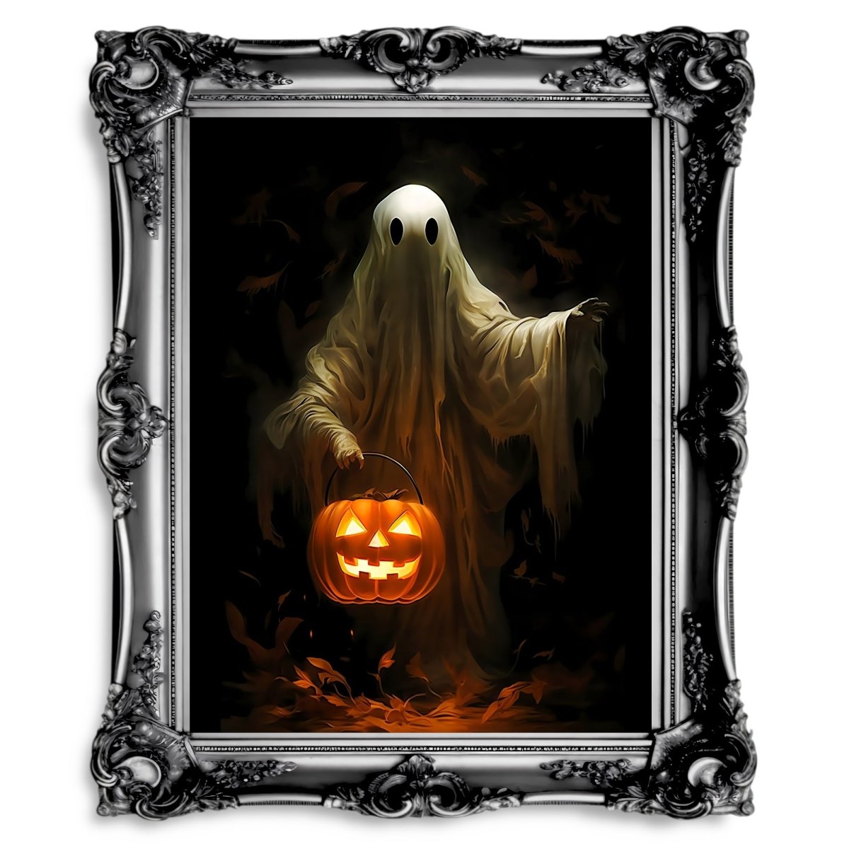 Halloween Ghost Vintage Oil Painting Spooky Decor - Paper Poster Print - Everything Pixel