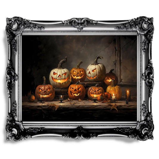 Halloween Pumpkins Vintage Oil Painting Spooky Decor - Paper Poster Print - Everything Pixel