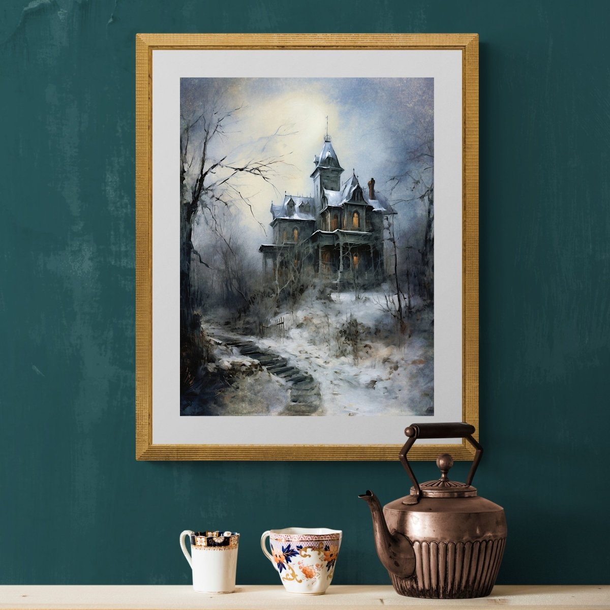 Haunted House Winter Wall Art Lonely Christmas Dark Cottagecore Artwork Gothic Christmas Art Melancholic Winter Paper Poster Print - Everything Pixel