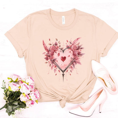 Heart T-Shirt High Quality Floral Heart Valentines Day Shirt Love Gift for Her Love Tee Anniversary Shirt Cute Heart Tee Love Shirt - Everything Pixel