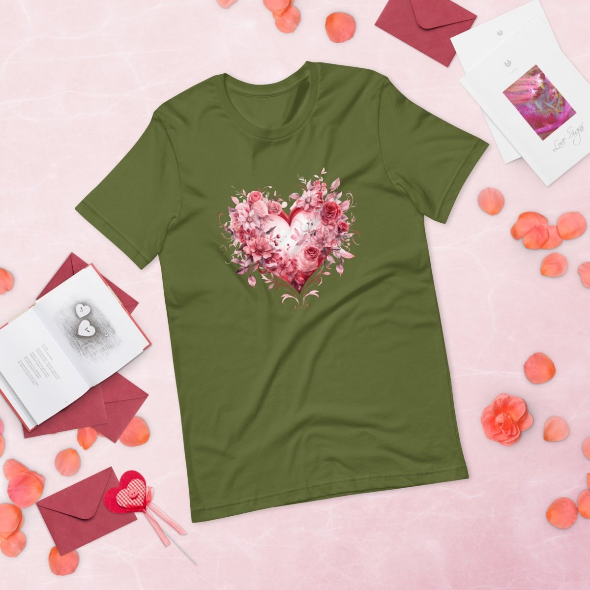 Heart T-Shirt High Quality Floral Heart Valentines Day Shirt Love Gift for Her Love Tee Anniversary Shirt Cute Heart Tee Love Shirt - Everything Pixel