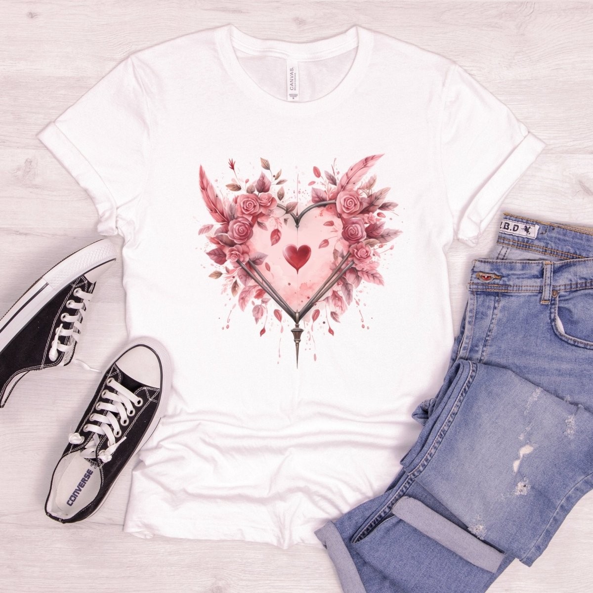 Heart T-Shirt High Quality Floral Heart Valentines Day Shirt Love Gift for Her Love Tee Anniversary Shirt Cute Heart Tee Love Shirt - Everything Pixel