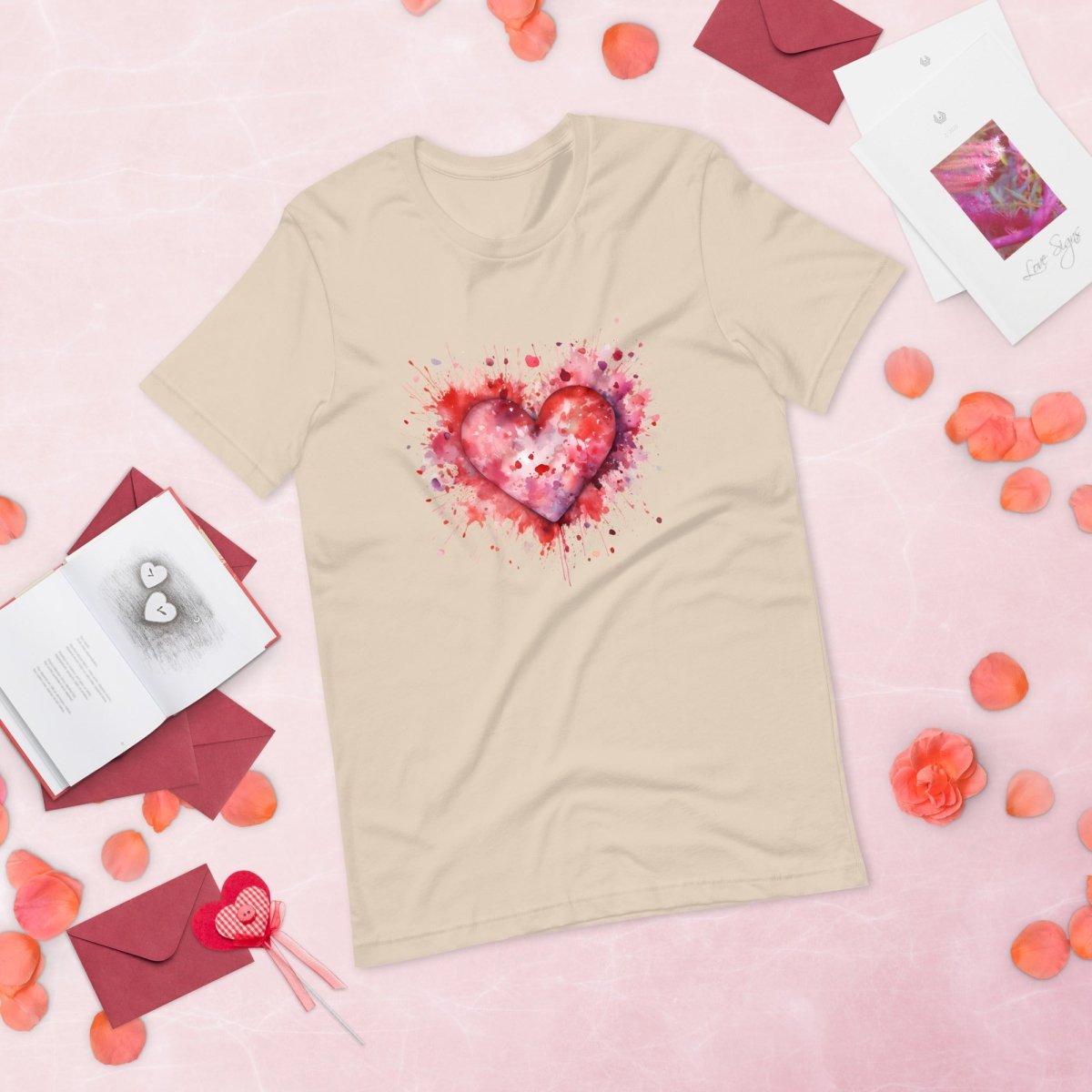 Heart T-Shirt High Quality Watercolor Heart Valentines Day Shirt Love Gift for Her Love Tee Anniversary Shirt Cute Heart Tee Love Shirt - Everything Pixel