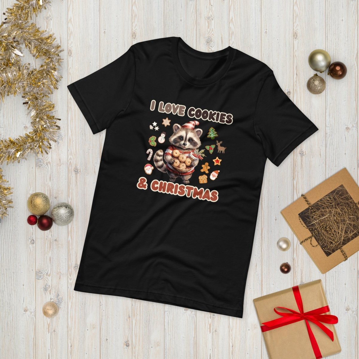 I love Christmas Cookies T-Shirt - High Quality Funny Unisex T-Shirt, Holiday Shirt, Christmas Vacation Tee, Cute Raccoon Tee - Everything Pixel