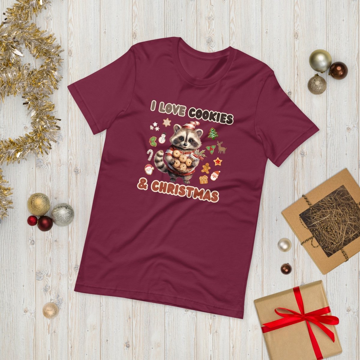 I love Christmas Cookies T-Shirt - High Quality Funny Unisex T-Shirt, Holiday Shirt, Christmas Vacation Tee, Cute Raccoon Tee - Everything Pixel