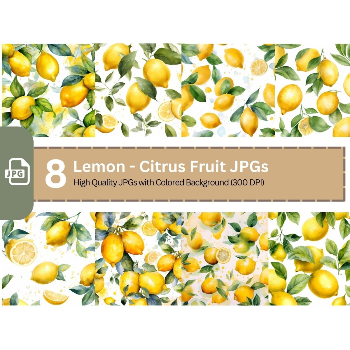 Lemon Citrus Fruit Watercolor Clipart 8 High Quality JPGs Bundle - Everything Pixel