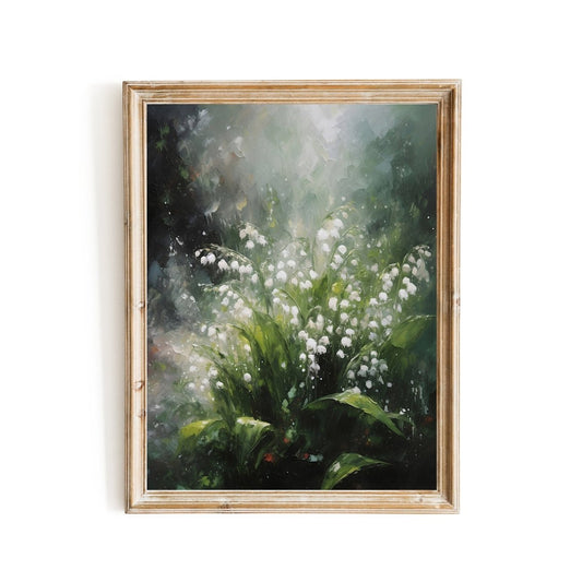 Lily of the Vally Wall Art Oil Painting Print Vintage Cottagecore Woodland Flower - Everything Pixel