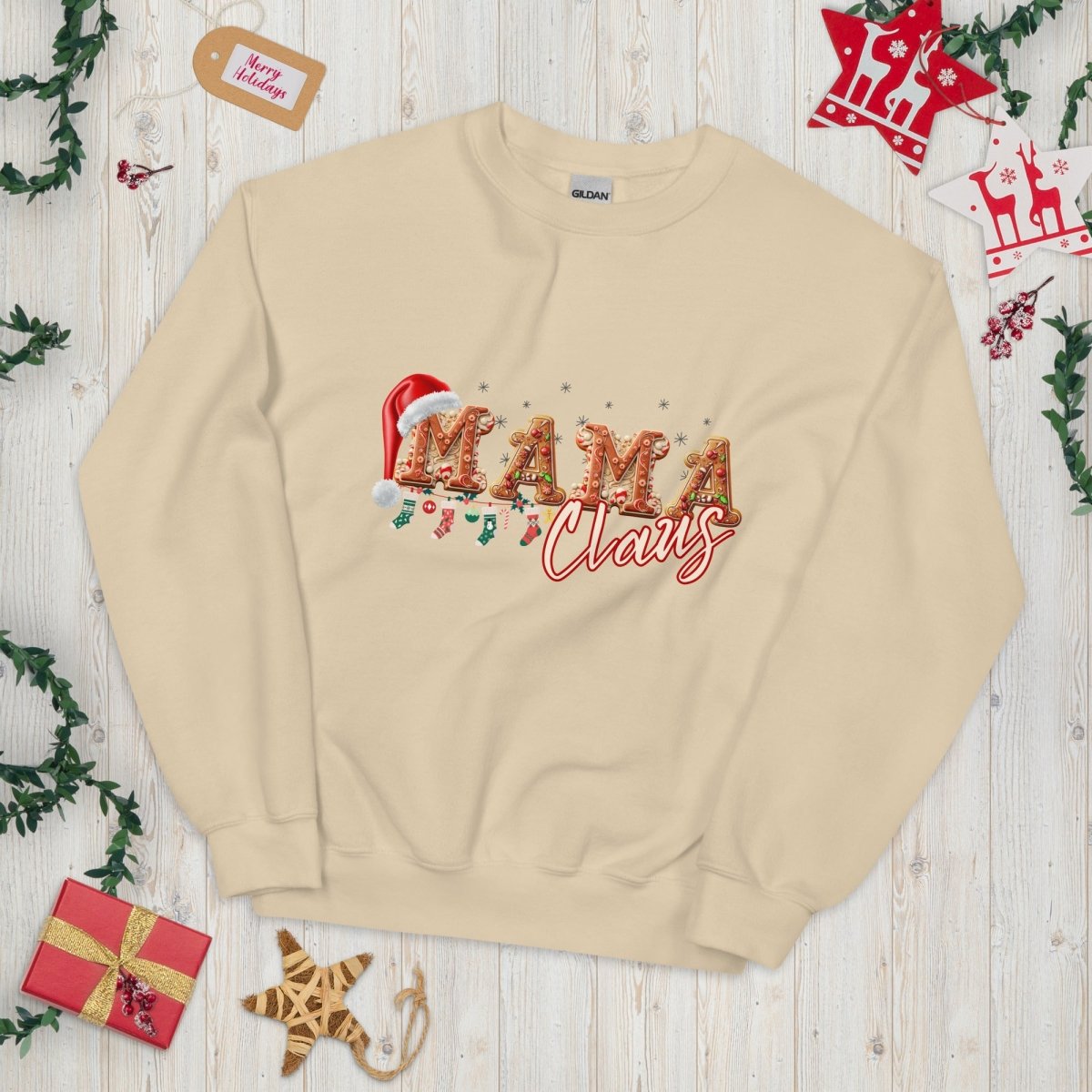 Mama Claus Christmas Pullover - High Quality Funny Unisex Sweater, Gingerbread Letters Shirt Sweatshirt, Christmas Vacation Pullover - Everything Pixel