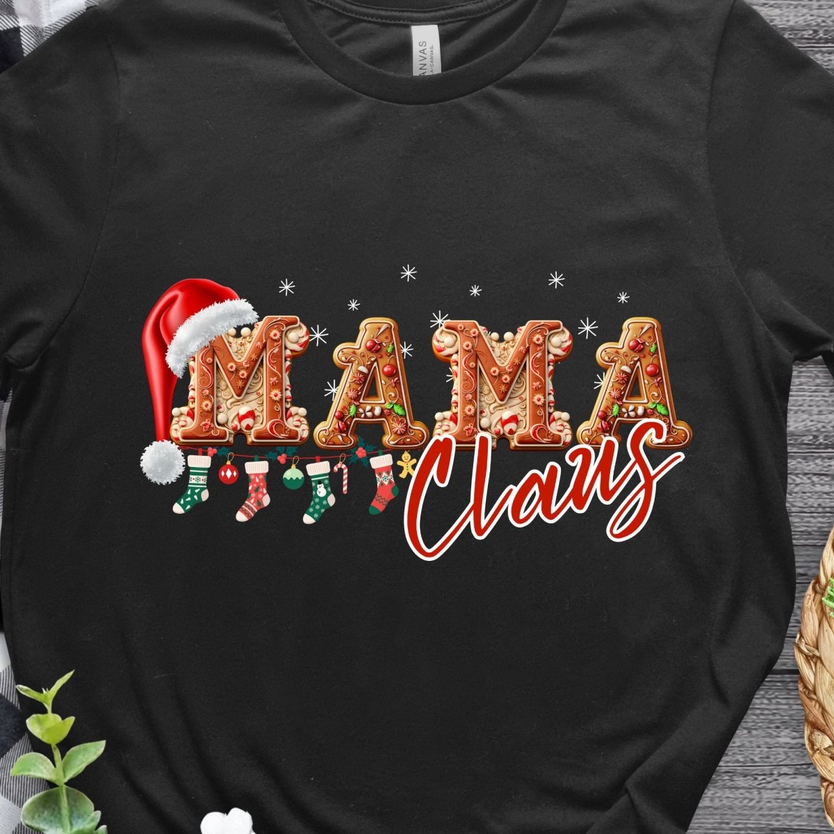 Mama Claus Christmas T-Shirt - High Quality Funny Unisex T-Shirt, Gingerbread Letters Shirt Design, Christmas Vacation Tee, Family Xmas Tee - Everything Pixel