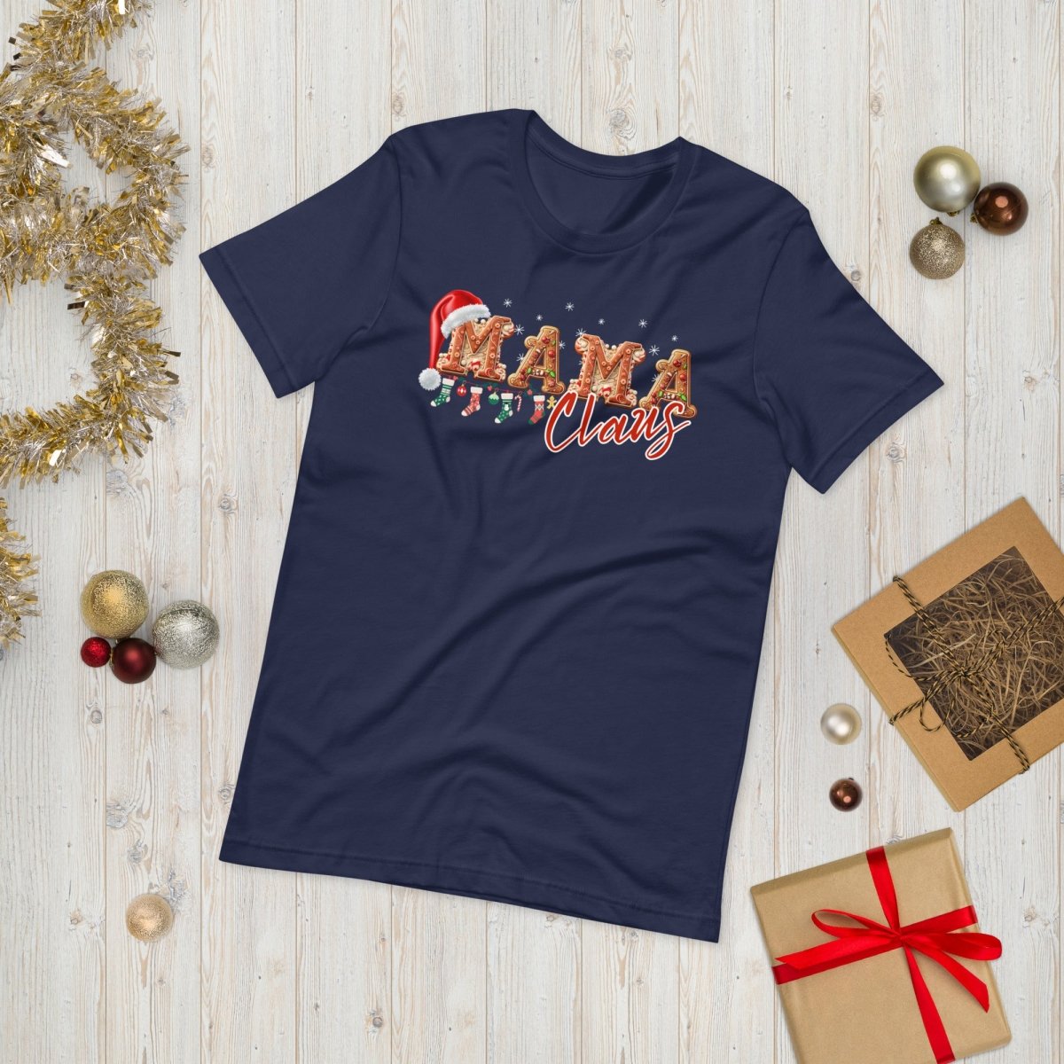 Mama Claus Christmas T-Shirt - High Quality Funny Unisex T-Shirt, Gingerbread Letters Shirt Design, Christmas Vacation Tee, Family Xmas Tee - Everything Pixel