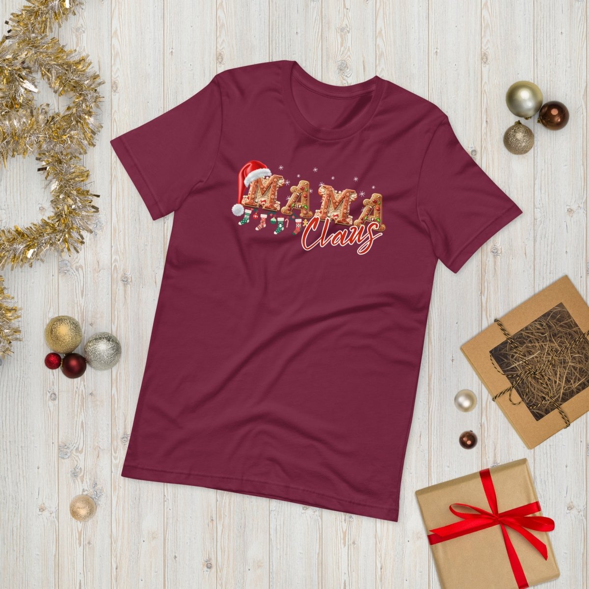 Mama Claus Christmas T-Shirt - High Quality Funny Unisex T-Shirt, Gingerbread Letters Shirt Design, Christmas Vacation Tee, Family Xmas Tee - Everything Pixel