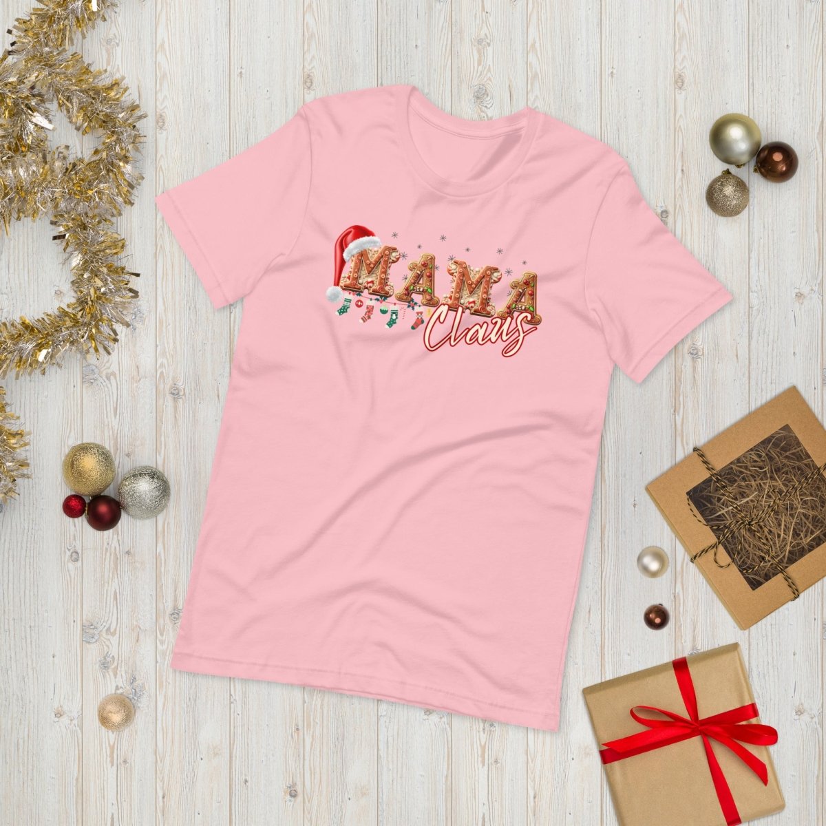 Mama Claus Christmas T-Shirt - High Quality Funny Unisex T-Shirt, Gingerbread Letters Shirt Design, Christmas Vacation Tee, Family Xmas Tee - Everything Pixel