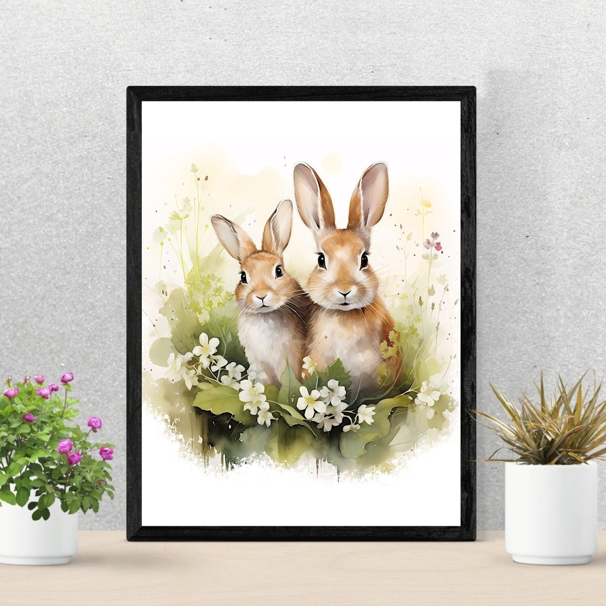 Meadow Bunnies - Watercolor Nursery Wall Art Print - Everything Pixel