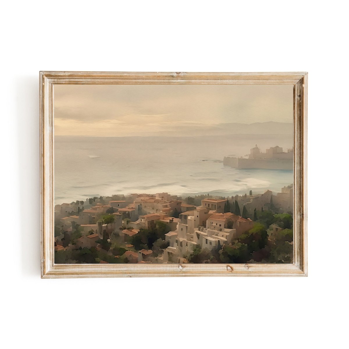 Mediterranean City Watercolor Art Coastal Painting Vintage Style - Everything Pixel