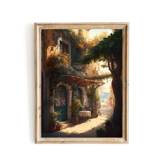 Mediterranean Italian Print Vintage Oil Painting Tuscany European Cafe & Old City Prints - Everything Pixel