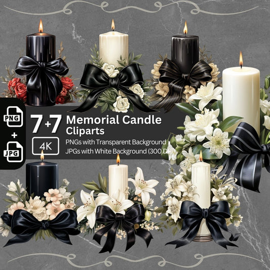 Memorial Candle Clipart 7x PNG Bundle Funeral Candle Clipart - Everything Pixel