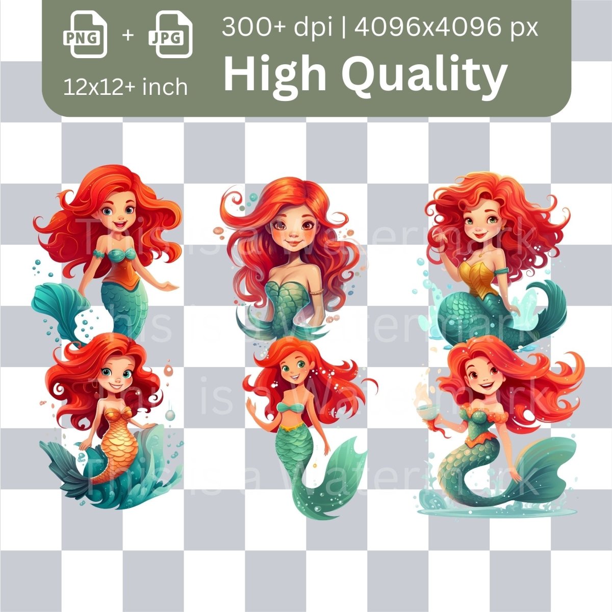 Mermaid + Siren Megabundle 54+54 High Quality PNGs Book Clipart Fairytale Art Card Making Clip Art Paper Craft Children Book Graphics - Everything Pixel