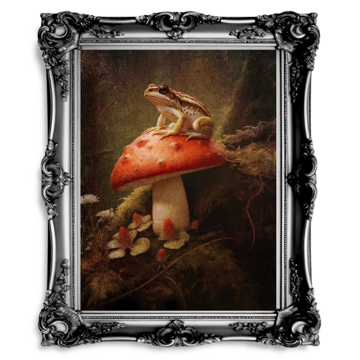 Moody Frog on Mushroom Dark Cottagecore Grunge Goblincore - Everything Pixel