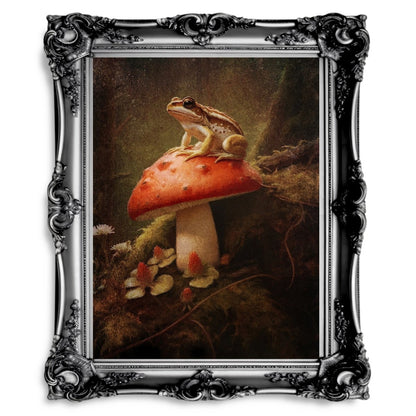 Moody Frog on Mushroom Dark Cottagecore Grunge Goblincore - Everything Pixel