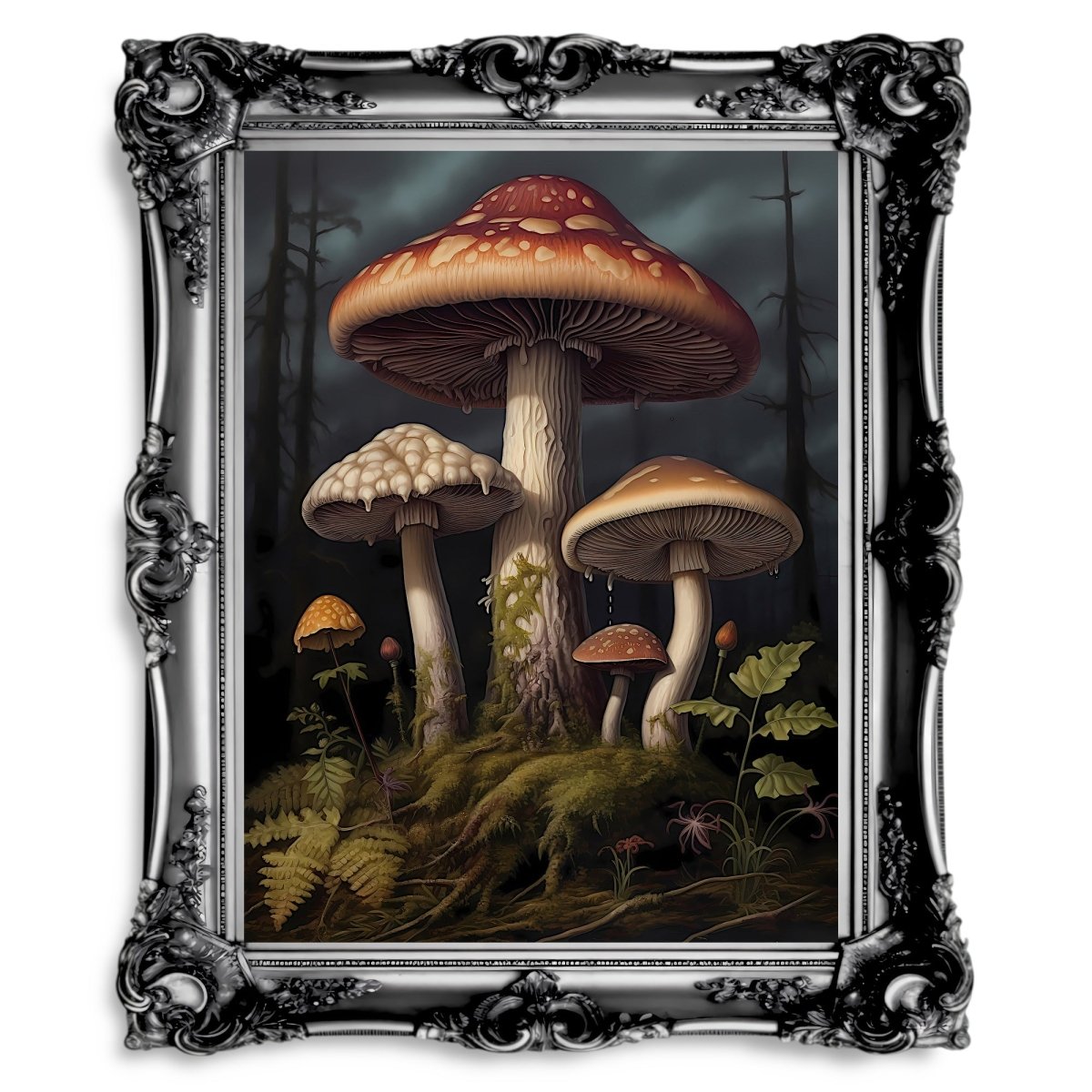 Mushrooms in Woodland Dark Academia Goblincore Vintage Botanical Decor - Everything Pixel