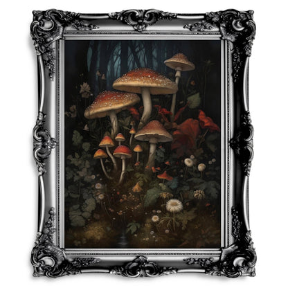Mushrooms in Woodland Wall Art Dark Academia Goblincore Vintage Botanical Decor - Everything Pixel