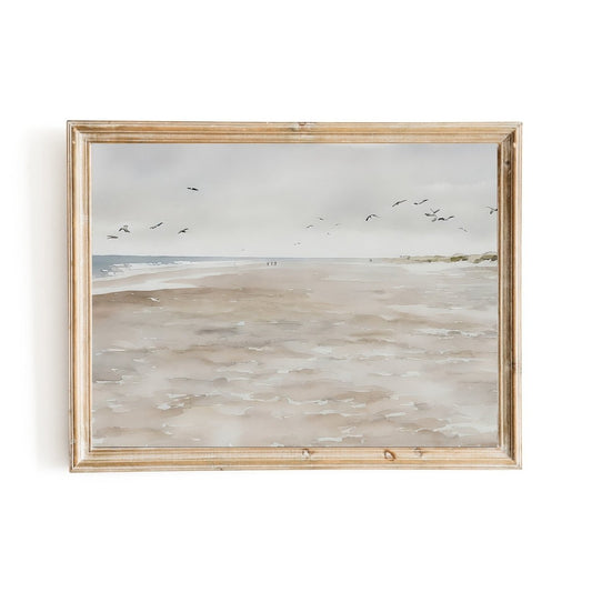 Neutral pastel beach painting vintage watercolor painting - Everything Pixel