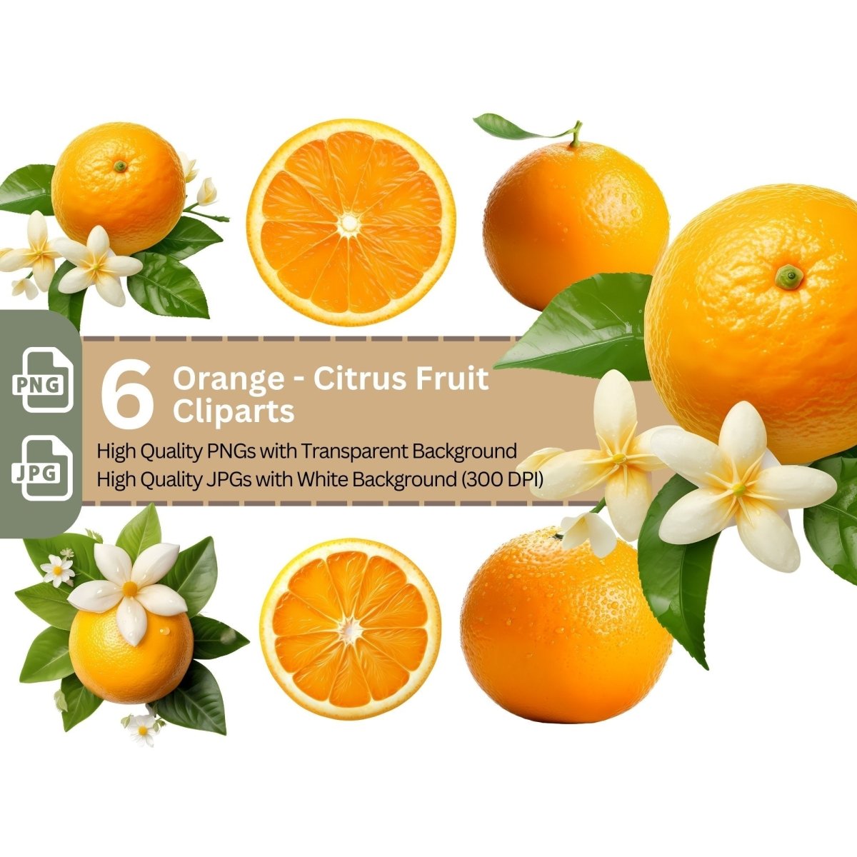 Orange Citrus Fruit Clipart 6+6 High Quality PNGs Bundle - Everything Pixel