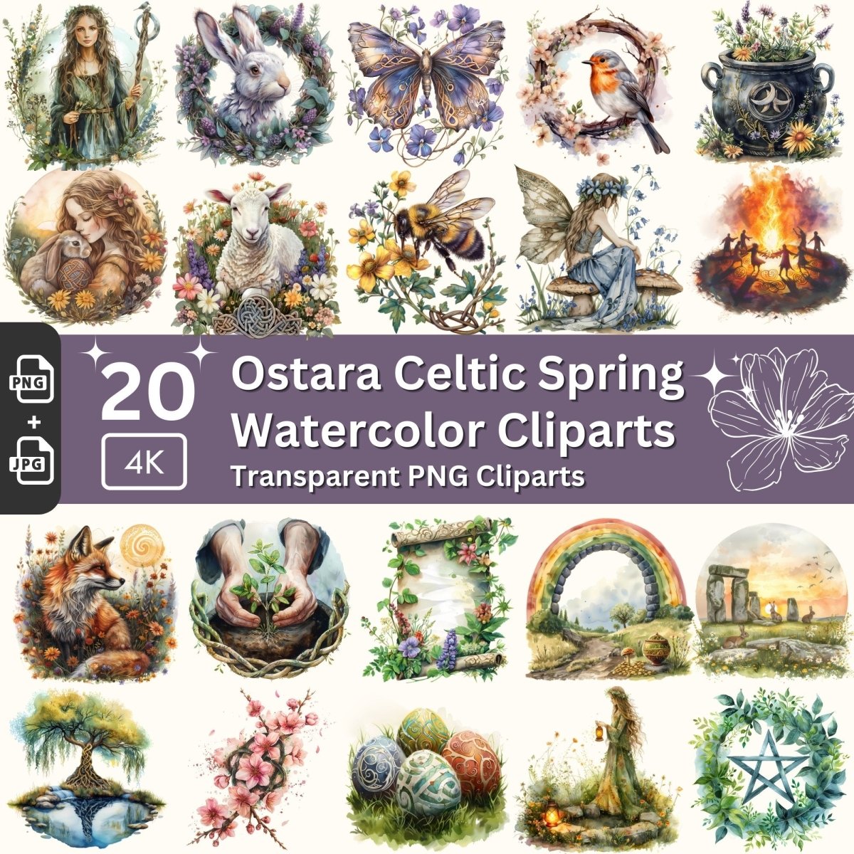 Ostara Celtic Spring - 20 Transparent Easter Clipart Set - Everything Pixel