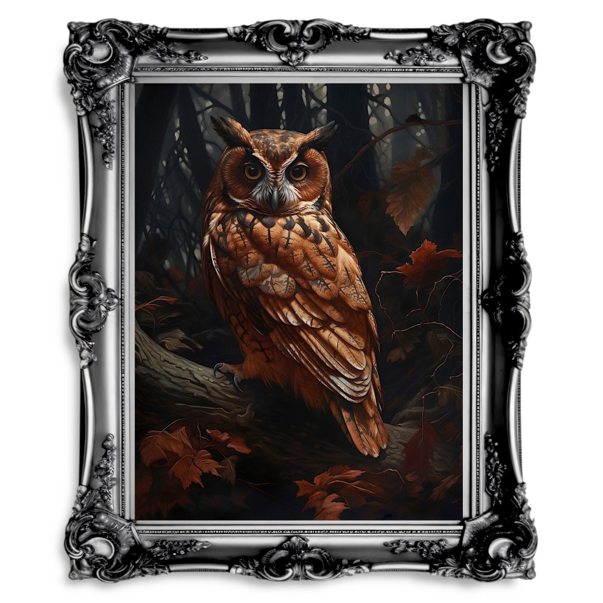 Owl in Dark Forest Wall Art Dark Academia Goblincore Victorian Moody Antique - Everything Pixel