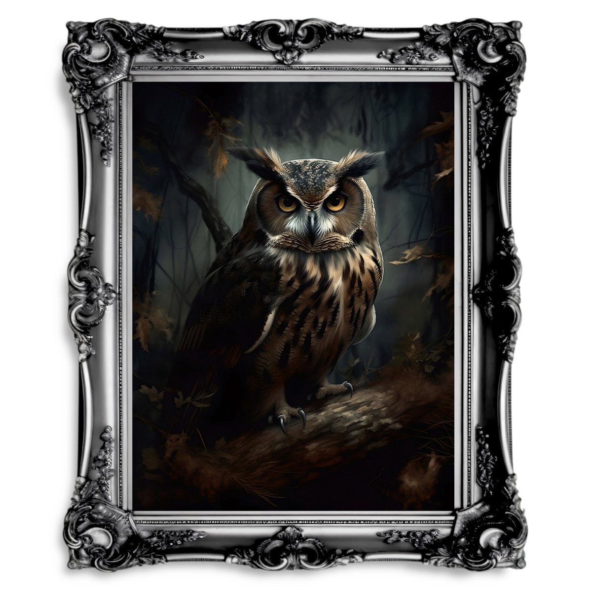 Owl in Dark Forest Wall Art Dark Academia Goblincore Victorian Witchy Gothic - Everything Pixel