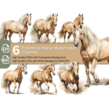 Palomino Horse Cliparts 6+6 High Quality PNGs Animal Clipart - Everything Pixel