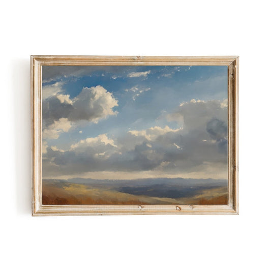 Panorama landscape and cloudy sky Vintage Cloudy Sky Painting - Everything Pixel