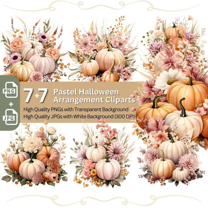 Pastel Halloween Pumpkin Arrangement 7+7 PNG Clip Art Bundle Autumn Thanksgiving - Everything Pixel