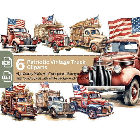 Patriotic Vintage Truck 6+6 PNG Clip Art Bundle 4th july - Everything Pixel