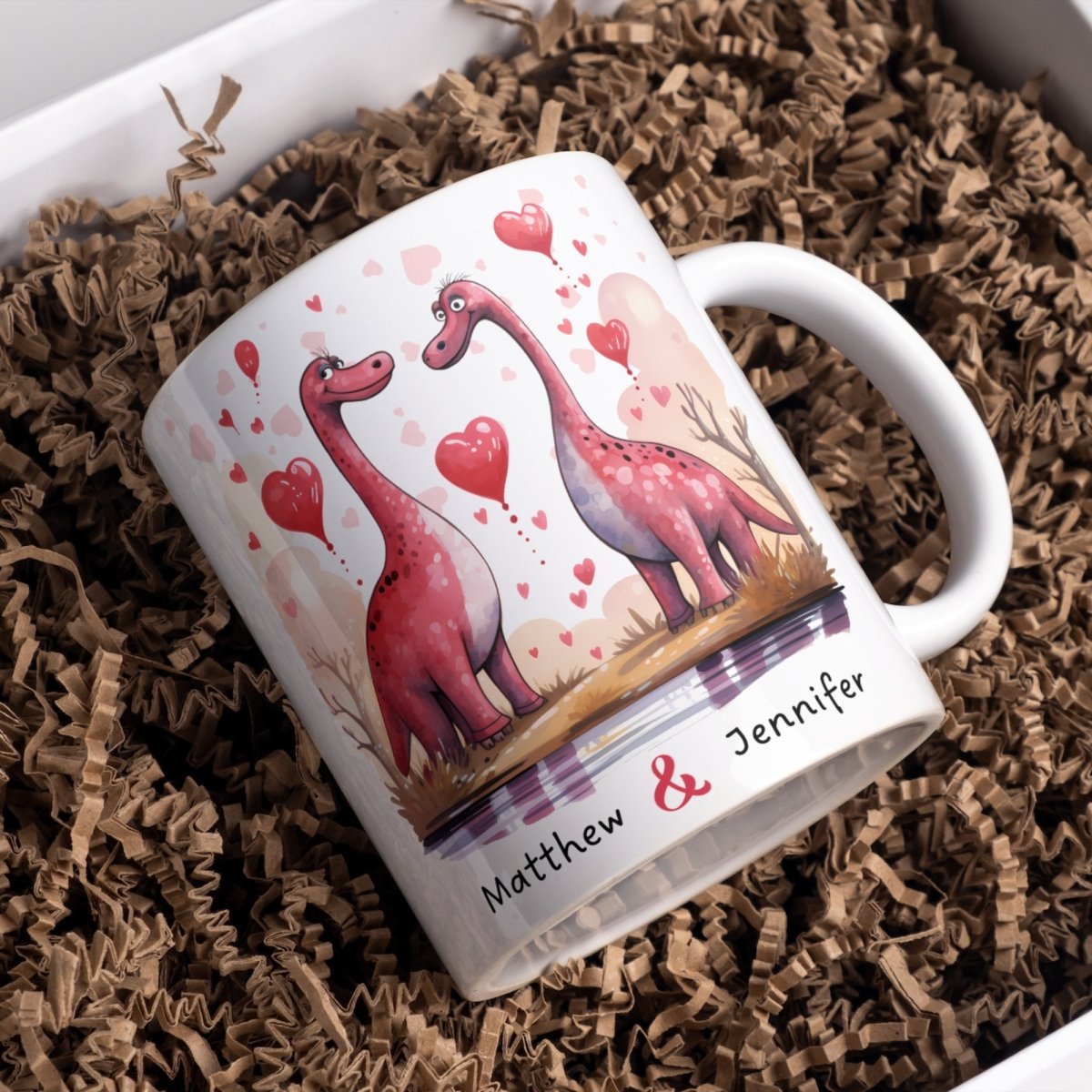 Personalized Couple Mug Custom Valentines Day Dinosaur Lovers Mug Gift for Couple Gift for Him and Her Cute Custom Name Anniversary Gift - Everything Pixel