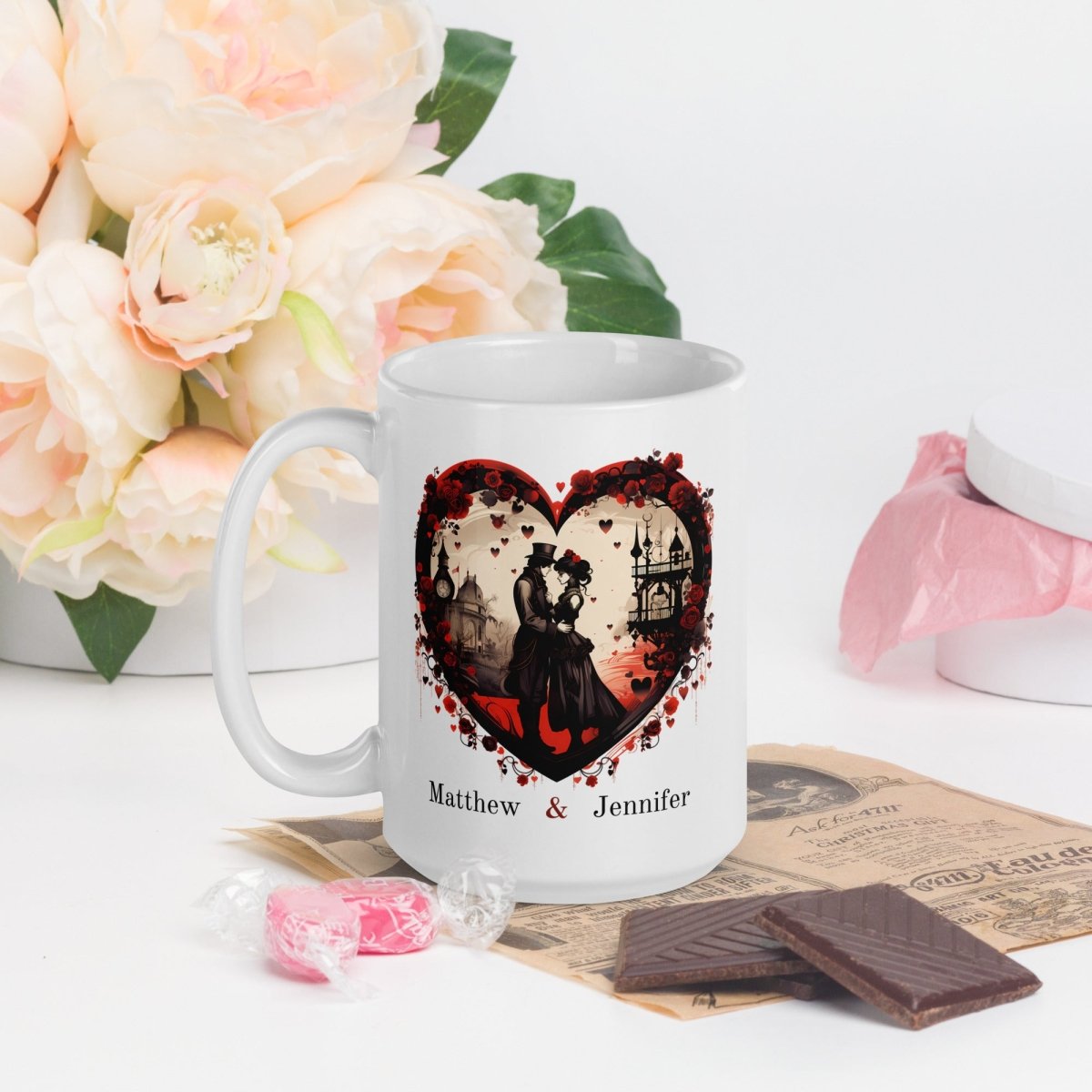 Personalized Couple Mug Custom Valentines Day Victorian Lovers Mug Gift for Couple Gift for Him and Her Cute Custom Name Anniversary Gift - Everything Pixel