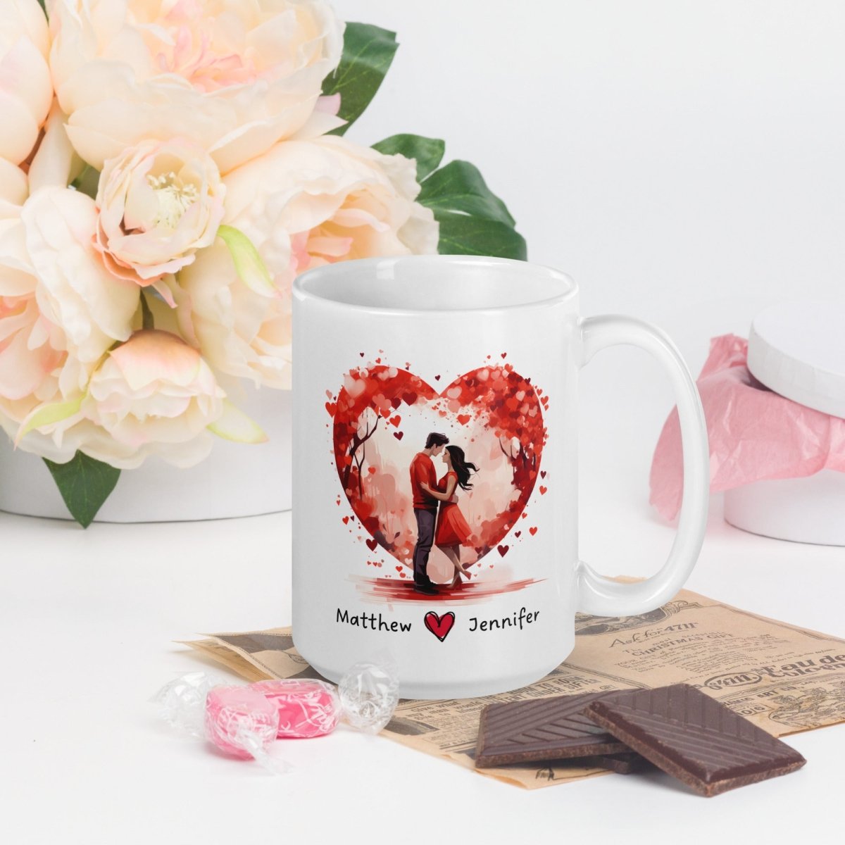 Personalized Lovers Mug Custom Valentines Day Kissing Couple Mug Gift for Couple Gift Idea for Him and Her Cute Custom Name Anniversary Gift - Everything Pixel