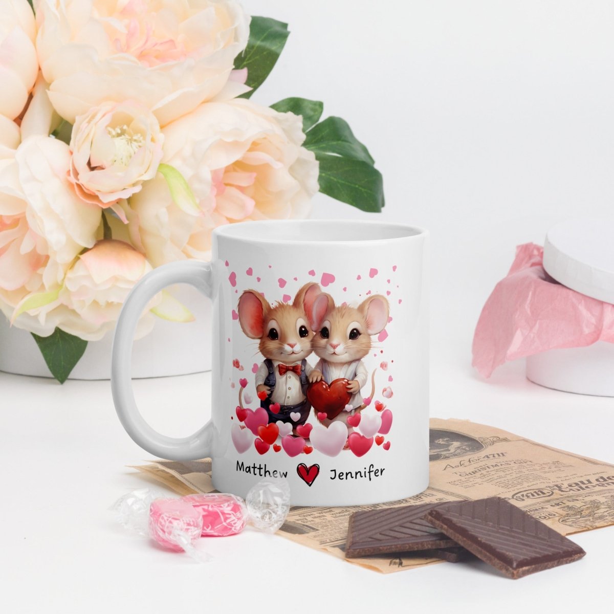 Personalized Lovers Mug Custom Valentines Day Mouse Couple Mug Gift for Couple Gift Idea for Him and Her Cute Custom Name Anniversary Gift - Everything Pixel