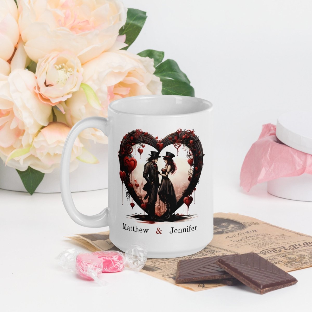 Personalized Lovers Mug Custom Valentines Day Steampunk Couple Mug Gift for Couple Gift for Him and Her Cute Custom Name Anniversary Gift - Everything Pixel