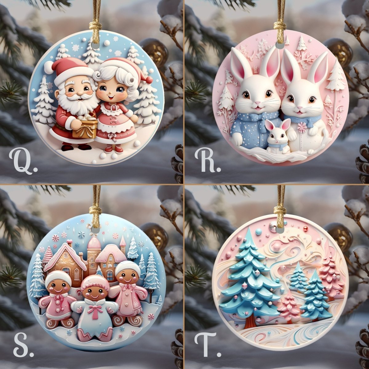 Pink Nursery Ornament Set of 20 Round Ceramic Ornaments Soft Pink Blue 3D Style Print on Ornament (no Relief) Christmas Tree Decoration - Everything Pixel